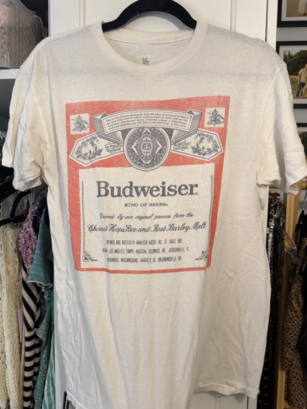Junk Food Clothing White Budweiser Graphic Tee with Red Print